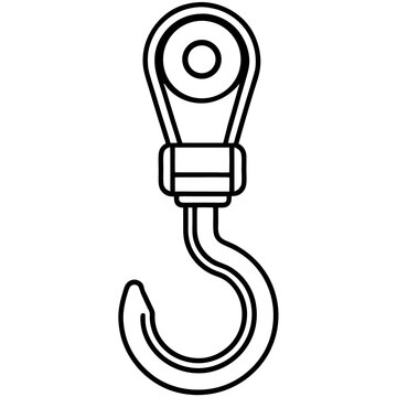 recommend clip art: Crane hook black line art icon on white background.
