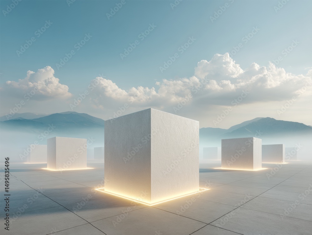 Aufkleber ethereal digital architecture minimalist cubic structures illuminating future tech landscapes - inno