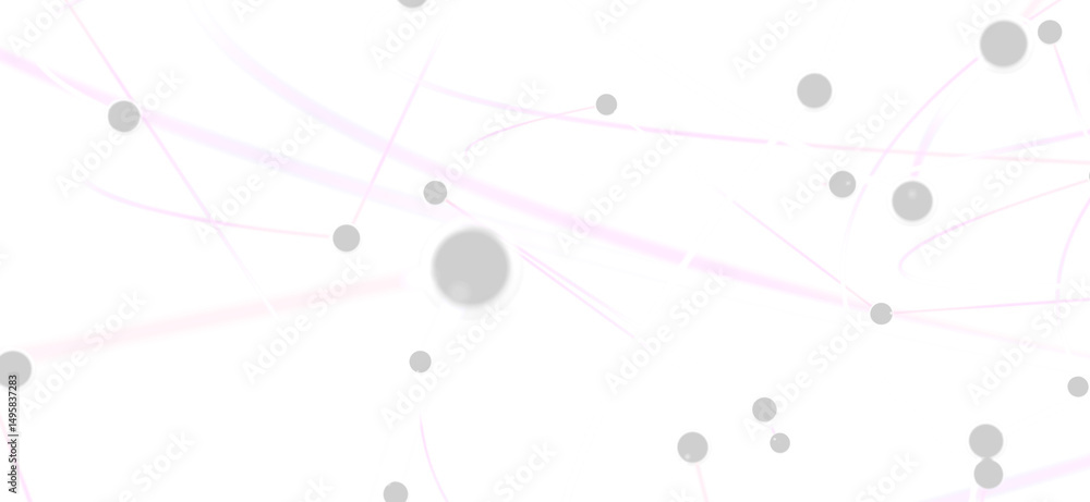 Poster White background with grey circles connected by pink lines. Abstract network concept.