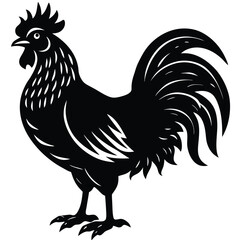 Majestic Rooster Illustration Black and White Silhouette