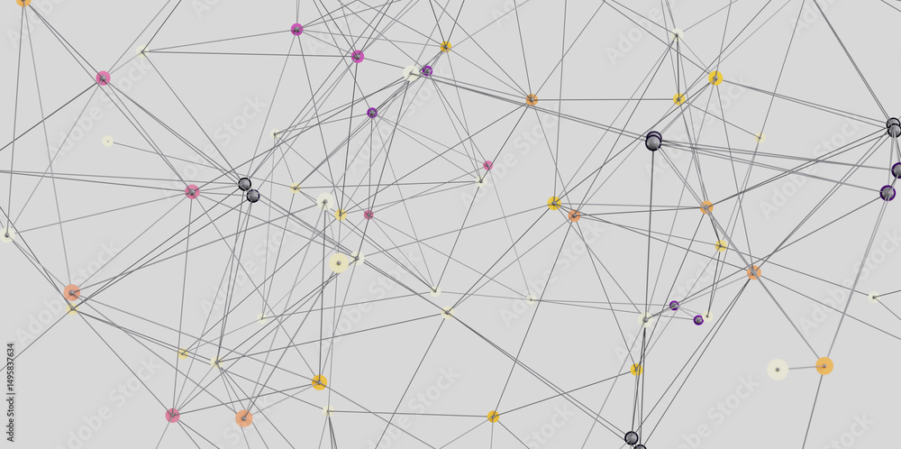Poster Abstract image depicting a complex network with interconnected nodes. Ideal for technology, data, and connection themes.