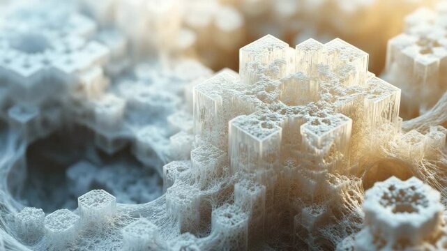 Abstract icy snowflake patterns in soft light background  