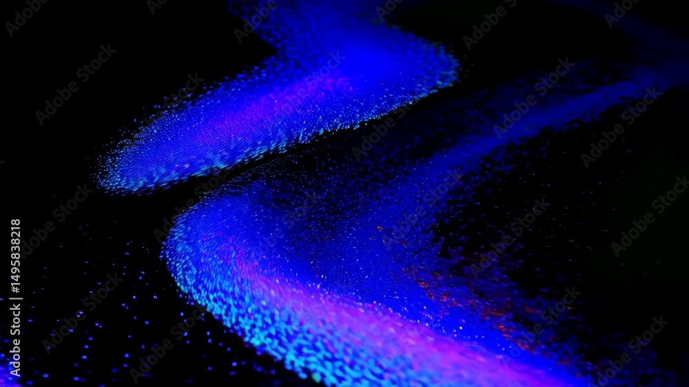 Poster flowing blue and purple light pattern on black background, abstract liquid design with illuminated c