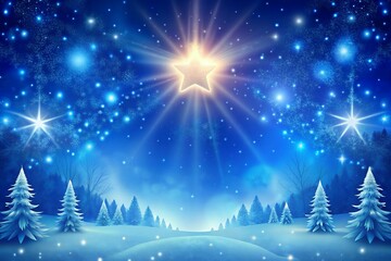 Bright Christmas Eve Background Starry Night, Snowy Forest