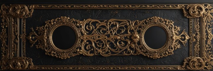 Shimmering black & gold luxury coupon backdrop with ornate details, shimmering, design, black