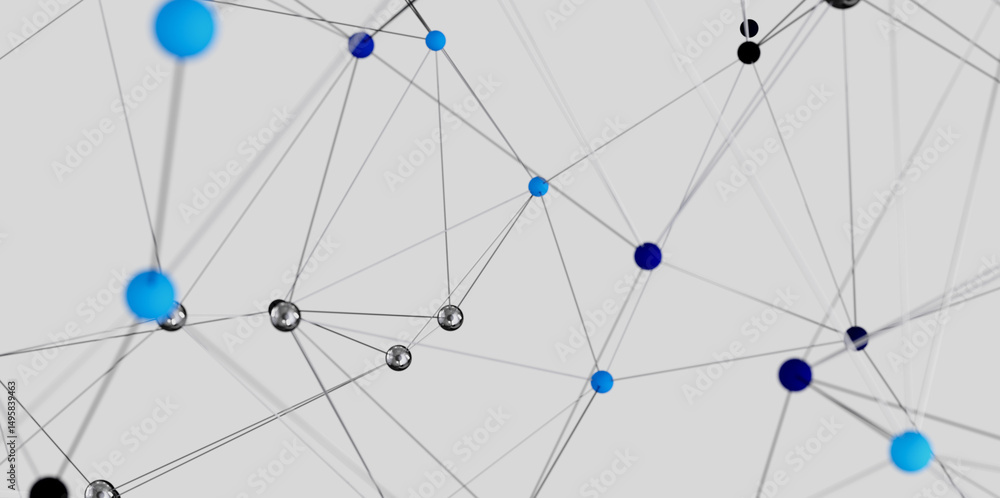 Poster 3D render of a network.  Nodes and lines illustrate connection and communication.