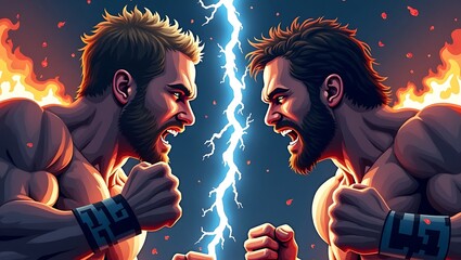 Intense confrontation between two fierce warriors, embodying strength and rivalry