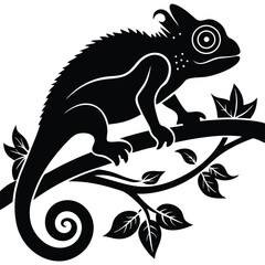 Chameleon Silhouette on Branch Elegant Vector Illustration