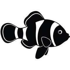 Striped Clownfish Silhouette Black and White Fish Illustration