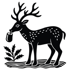 Charming Deer Illustration Drinking from a Cup in Nature