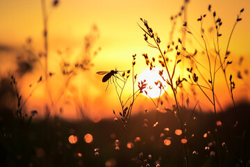 Obraz premium Mosquito silhouette against a glowing summer sunset