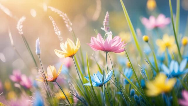 wild flowers and grass closeup in beauty concept, vertical video