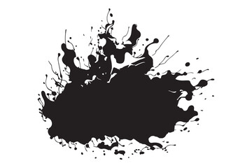 Fototapeta premium Vector art of Black ink blot with splatters isolated on white background