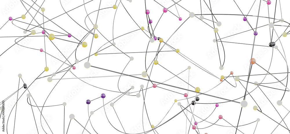 Poster Complex network visualization, nodes and lines. Ideal for tech, AI, and data concepts.