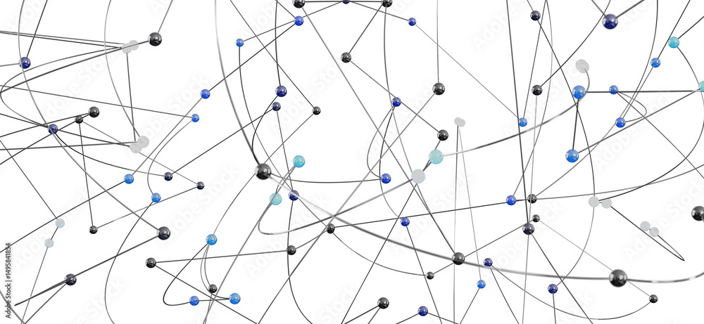 Aufkleber Complex network visualization with nodes and connections.  Ideal for technology, data, and connection concepts.