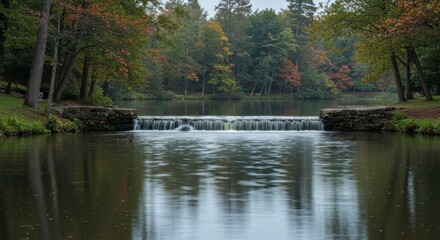 Tranquil waterfall in autumn woods