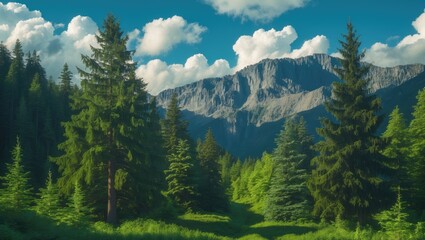 Obraz premium Prominent cedar in rhododendron thickets distinguishes itself from other trees.