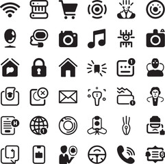 Collection of Black Glyph Icons for Website and App Design