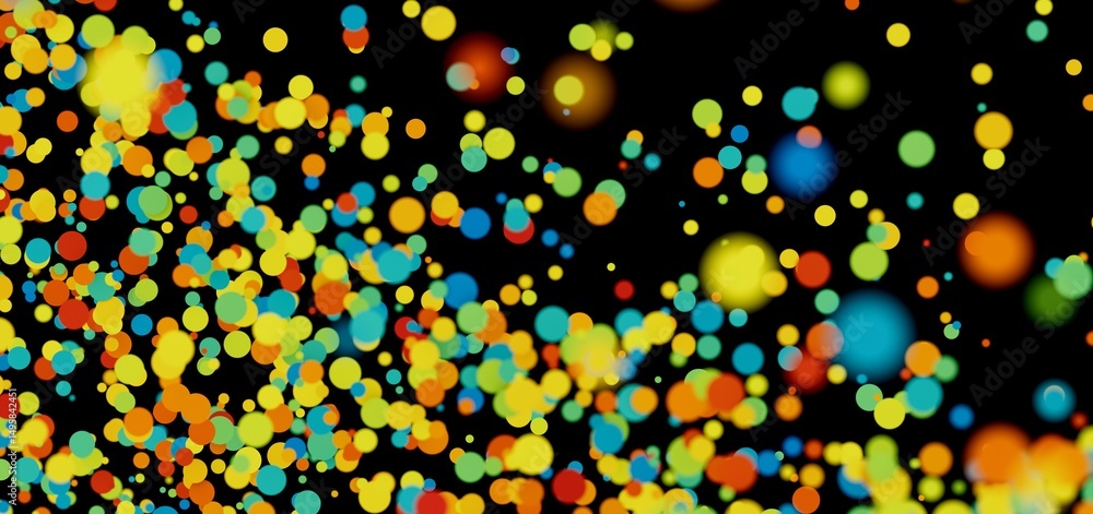 Aufkleber abstract background with vibrant, colorful bubbles floating on a black backdrop.
