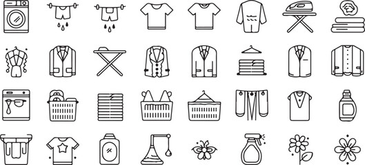 Laundry Day Line Icons Collection for Web and App Design