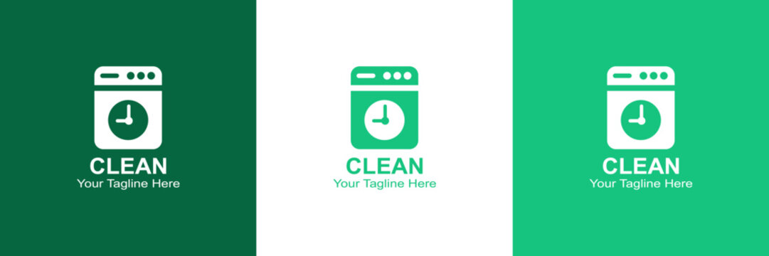 Washing Machine & Clock Logo &ndash; Time-Saving Laundry Cleaning Symbol