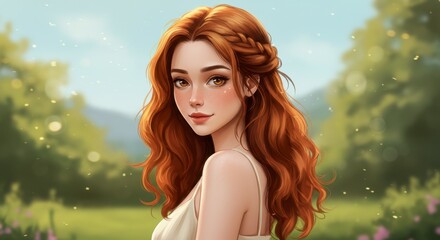 Woman with red hair in outdoor setting