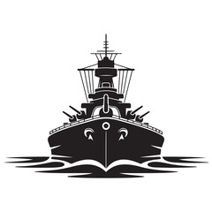 Silhouette vector illustration of a military battleship icon. Vector black silhouette. with white background