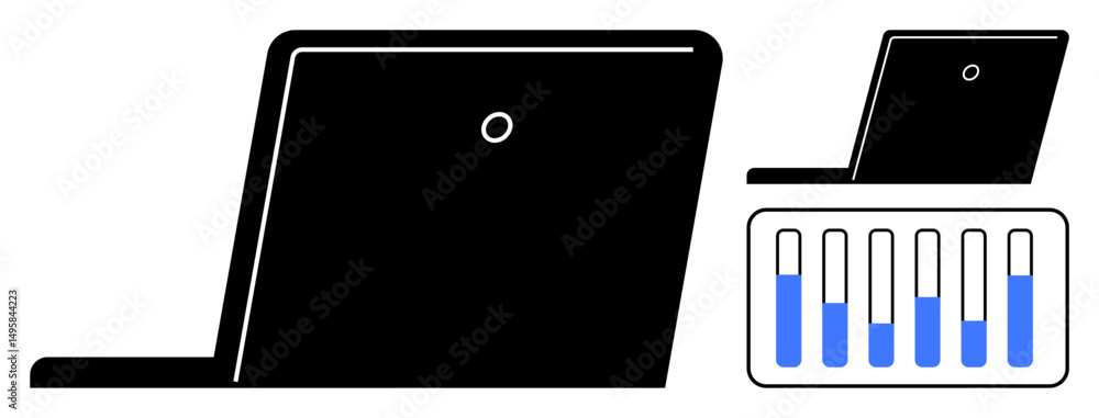 Aufkleber laptop desktop with progress bars displaying data progression and status updates. ideal for technolo