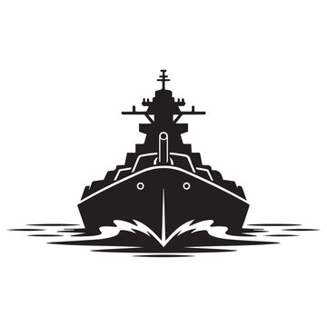 Silhouette vector illustration of a military battleship icon. Vector black silhouette. with white background