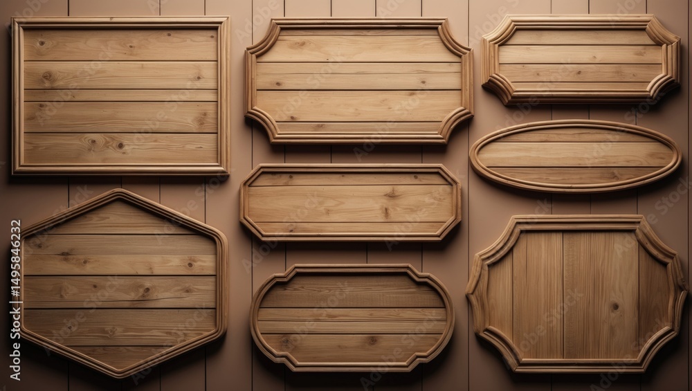 Poster group of wooden signage boards isolated on a background with clipping path for design use