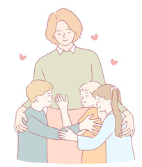 A loving illustration of a parent embracing their children in a warm hug, highlighting family connections