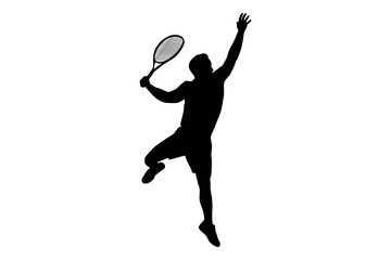 Vector art of Silhouette of a tennis player serving isolated on white background