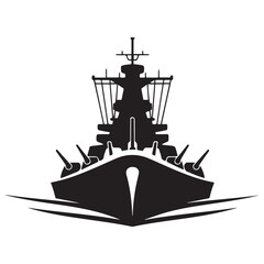 Silhouette vector illustration of a military battleship icon. Vector black silhouette. with white background