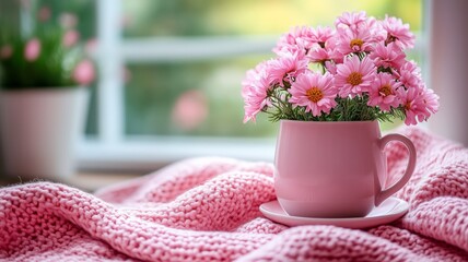 Close-Up Still-life Vase And Flowers Serene Interior Atmosphere