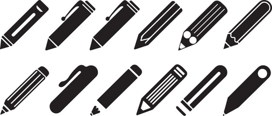 Fototapeta premium Collection of Black and White Pen and Pencil Icons