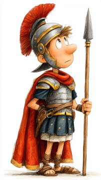 Witziger R&ouml;merlegion&auml;r im Comicstil mit Speer und Helm - Comic Charakter Figur