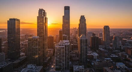 Chicago Skyline at Sunset, Urban Landscape Photo
