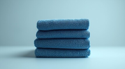 Stack of blue towels on a light blue background