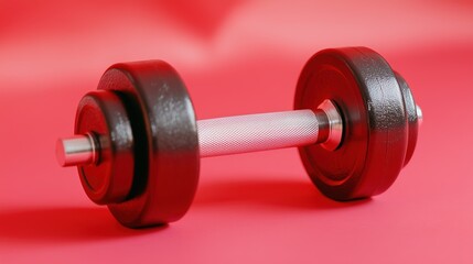 Fototapeta premium Stylish Dumbbell on Bright Red Background