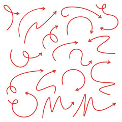 Set of red arrows hand drawn doodle