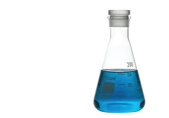 Erlenmeyer flask with blue liquid isolated on transparent background