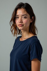 Fototapeta premium Attractive Woman with Brown Hair in Studio - Confident, Warm Look 