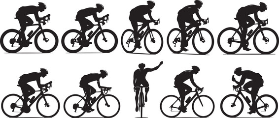 Ten Silhouettes of Cyclists in Various Riding Positions