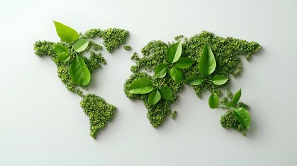 Green World Map Formed by Leaves Illustrating Environmental Conservation and Sustainability