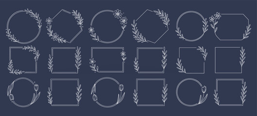 Minimal floral frames set – hand drawn botanical borders for invitations and branding