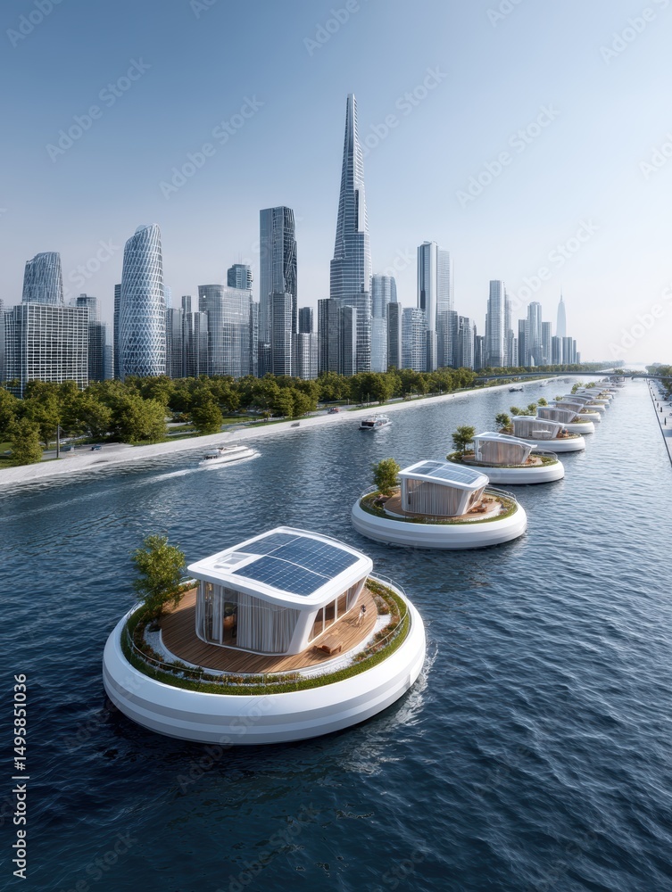 Aufkleber ai-managed floating vertical cities concept image showcasing futuristic architecture.