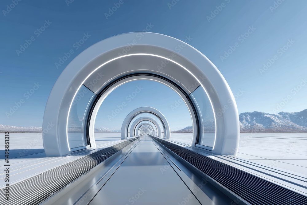 Poster ai-powered hyperloop stations with biometric technology depicted in stock image.