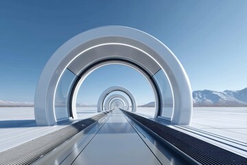 Fototapeta premium AI-powered hyperloop stations with biometric technology depicted in stock image.