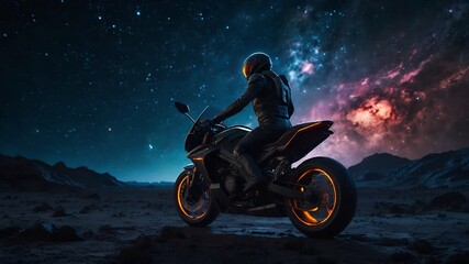 Futuristic Rider Under Alien Stars