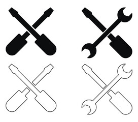 Tools and Service icon. Screwdriver and wrench icon. Settings and repair, service sign vector. Tools and Service solid and line icon. 